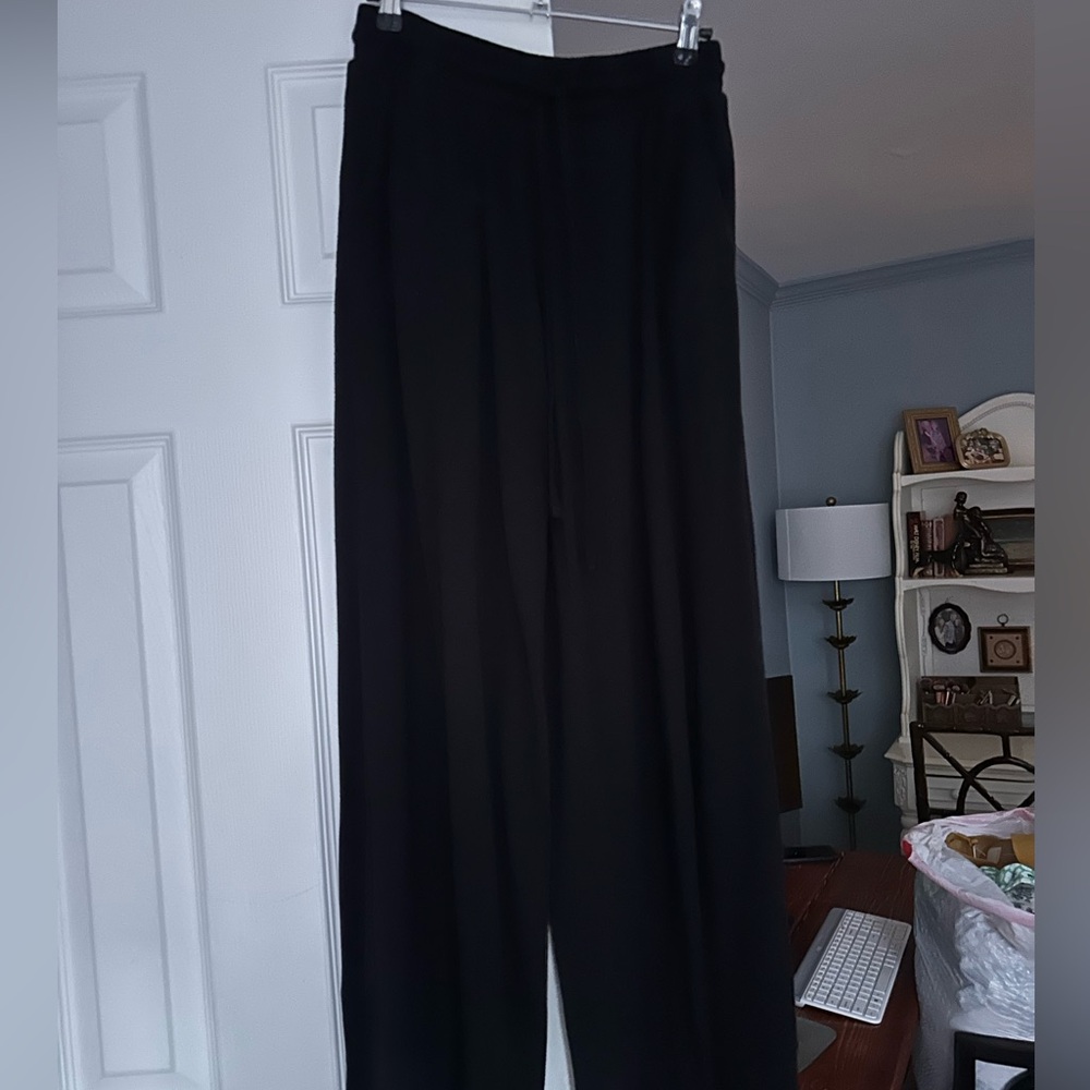Aerie Black Jersey Wide-Leg Tie Waist Pants